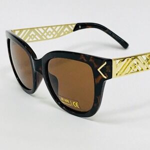 Sunglasses Square Frame Brown Lens Gold Tample Retro Classic Gafas Trendy Lentes